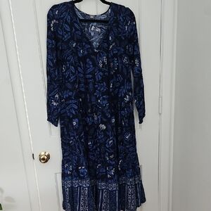 Aerie Navy Floral Long Sleeve Dress Small